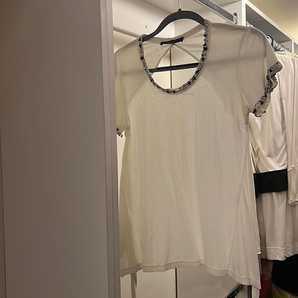 Open back white top with jewels twin set Simona barbieri womens small